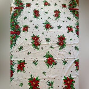 VTG Christmas large tablecloth‎ handmade-94” x 68” greenery-ribbon-red-green